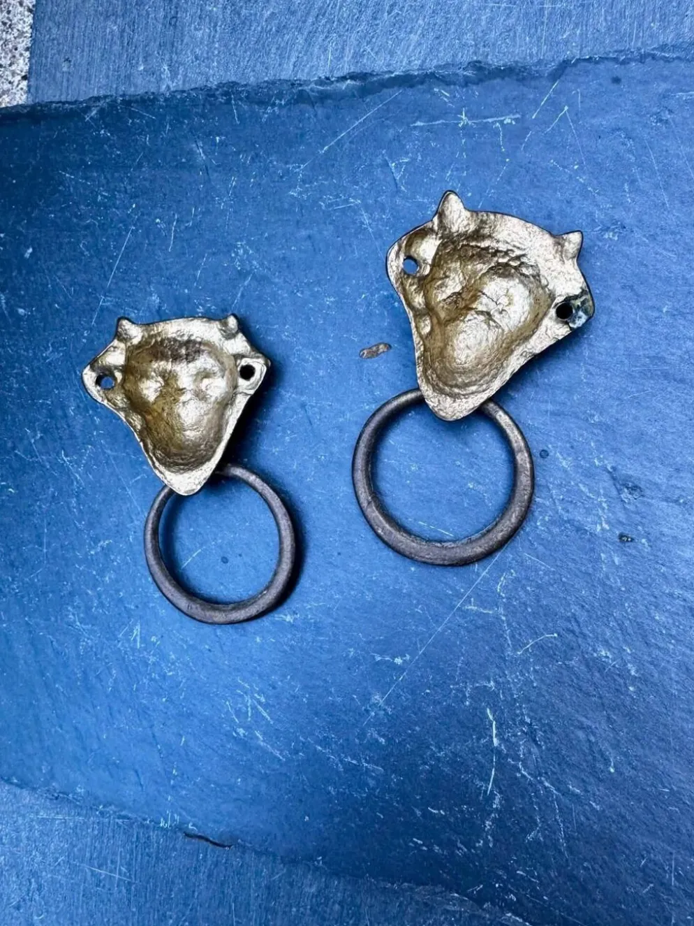 Paire de poignées de tiroir en bronze diable Art Nouveau