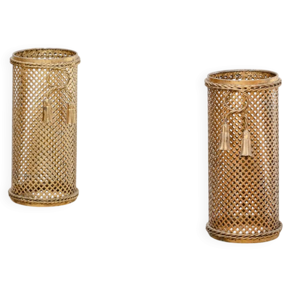 Paire de porte-parapluies vintage dorés 1950
