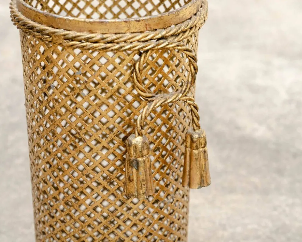 Paire de porte-parapluies vintage dorés 1950