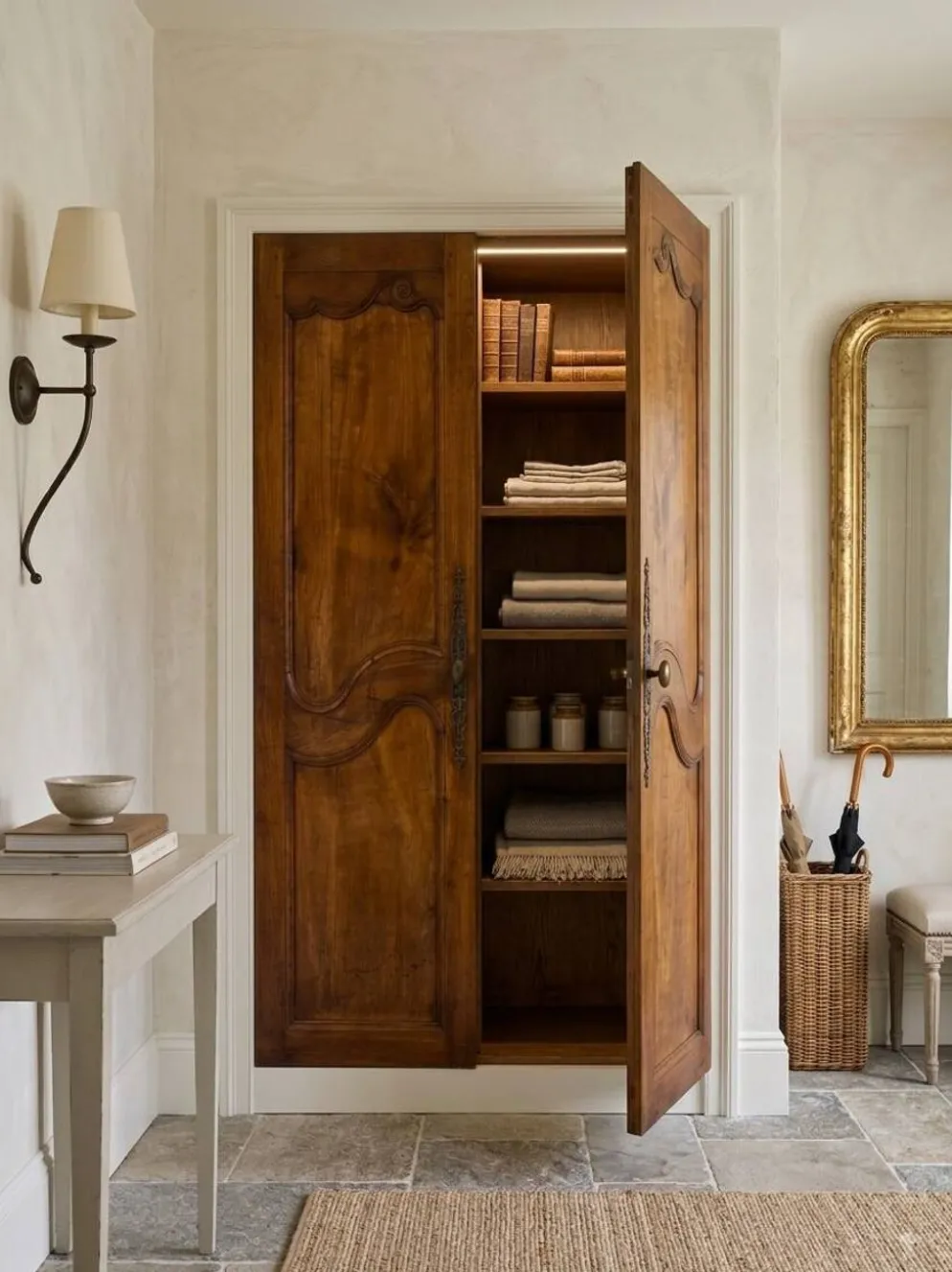 Paire de portes de placard style Louis XV en merisier massif