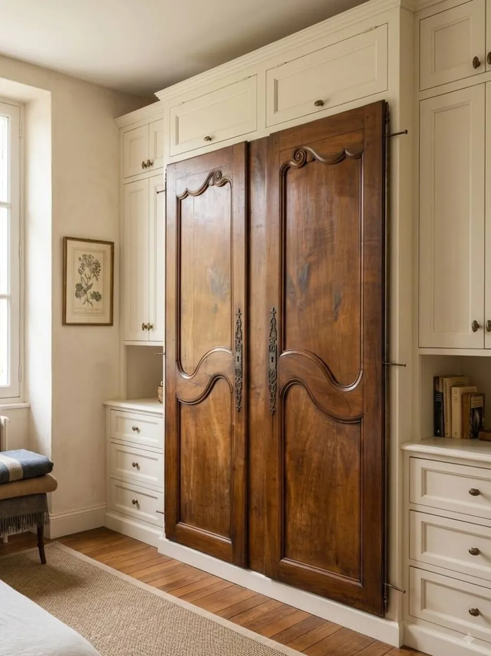 Paire de portes de placard style Louis XV en merisier massif