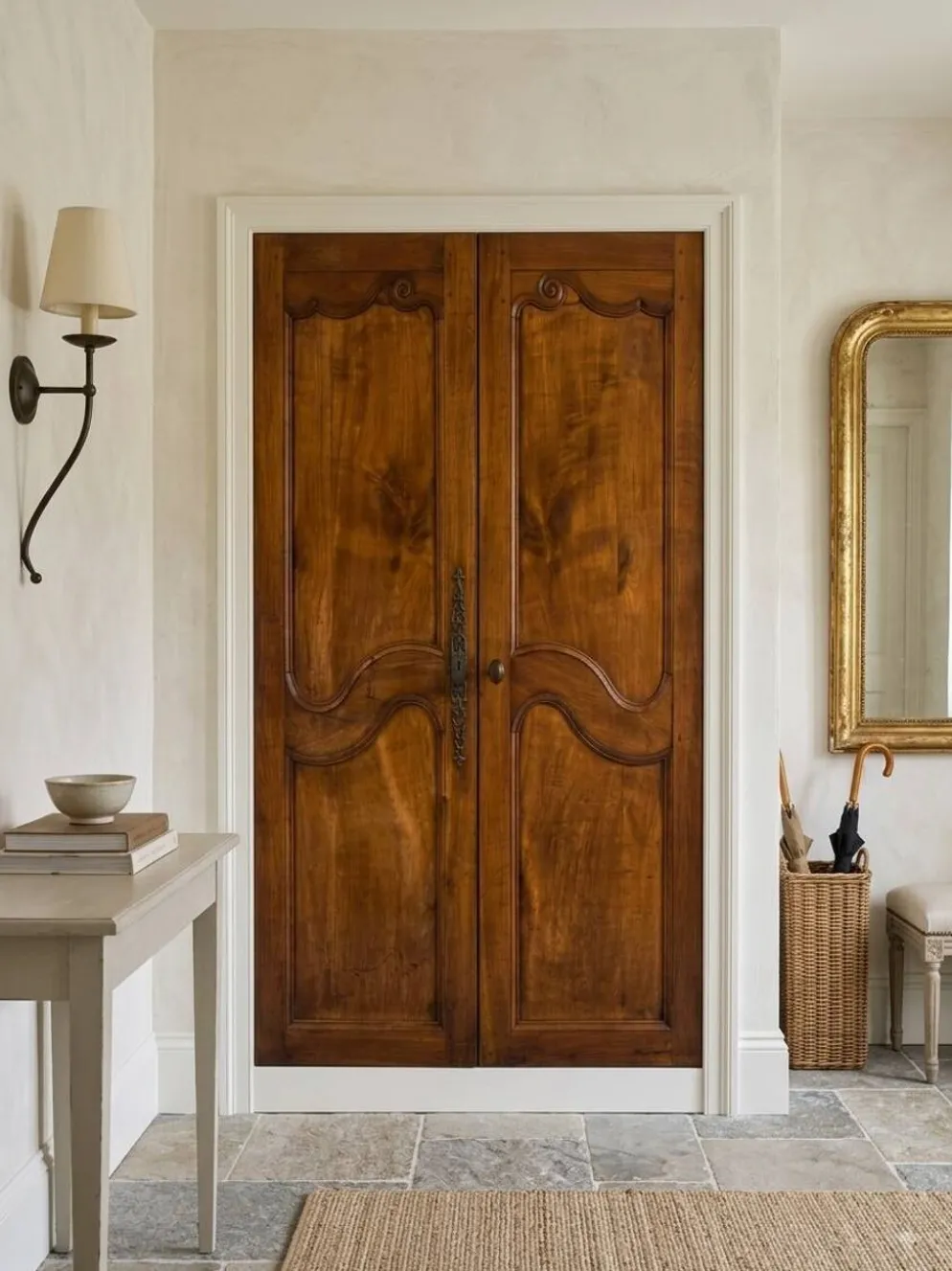 Paire de portes de placard style Louis XV en merisier massif