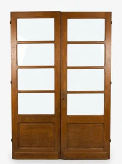 Paire de portes de séparation anciennes, verres biseautés