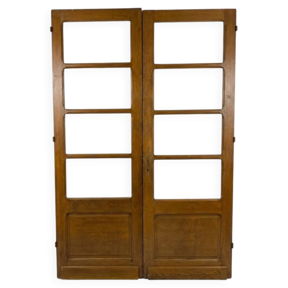 Paire de portes de séparation anciennes, verres biseautés