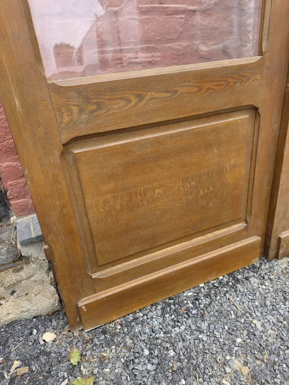 Paire de portes de séparation anciennes, verres biseautés