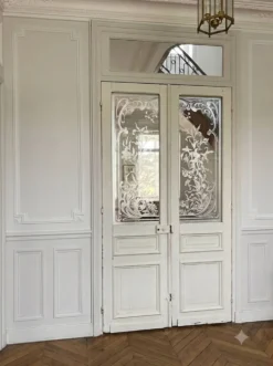 Paire de portes de séparation Art nouveau en verre gravé