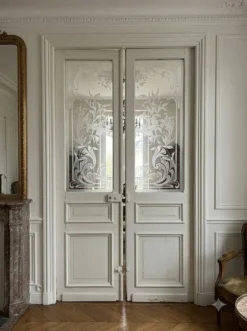 Paire de portes de séparation Art nouveau en verre gravé