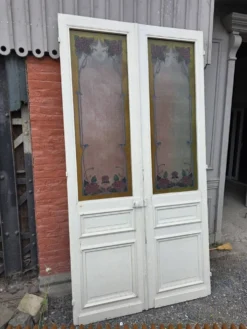 Paire de portes de séparation Art nouveau à verre émaillé