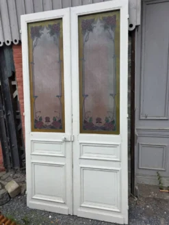 Paire de portes de séparation Art nouveau à verre émaillé