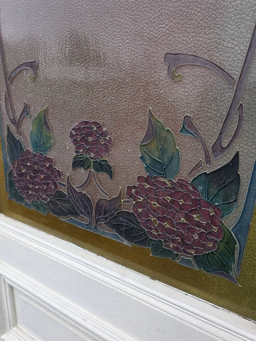 Paire de portes de séparation Art nouveau à verre émaillé