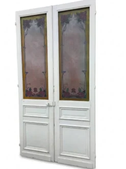 Paire de portes de séparation Art nouveau à verre émaillé