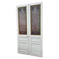 Paire de portes de séparation Art nouveau à verre émaillé