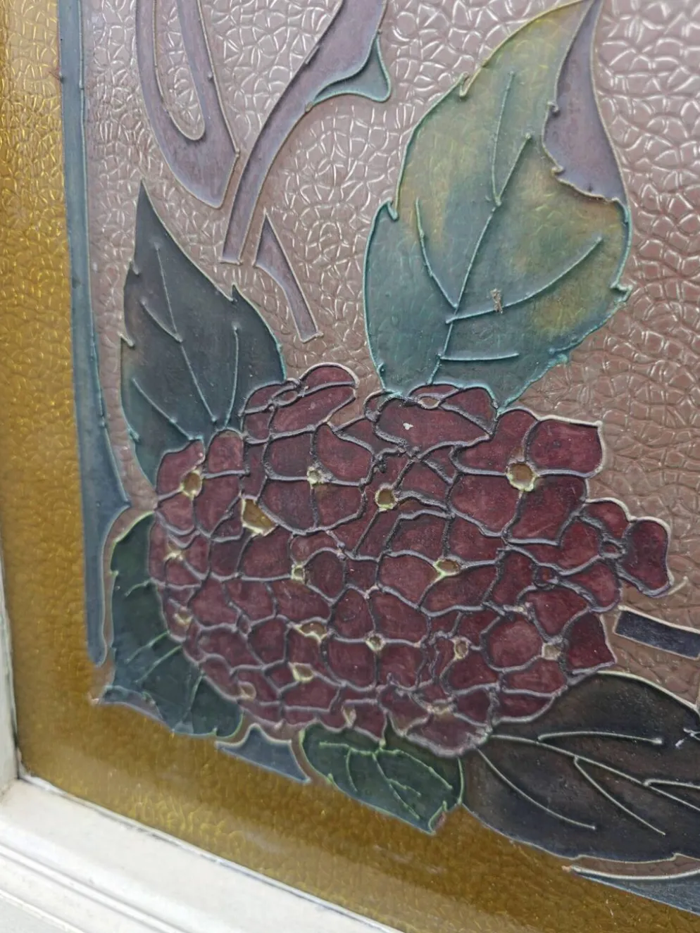 Paire de portes de séparation Art nouveau à verre émaillé