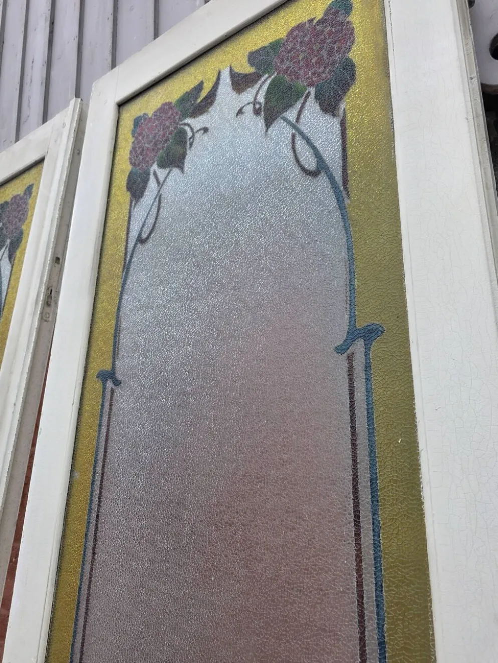 Paire de portes de séparation Art nouveau à verre émaillé
