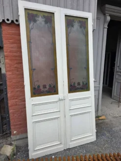 Paire de portes de séparation Art nouveau à verre émaillé