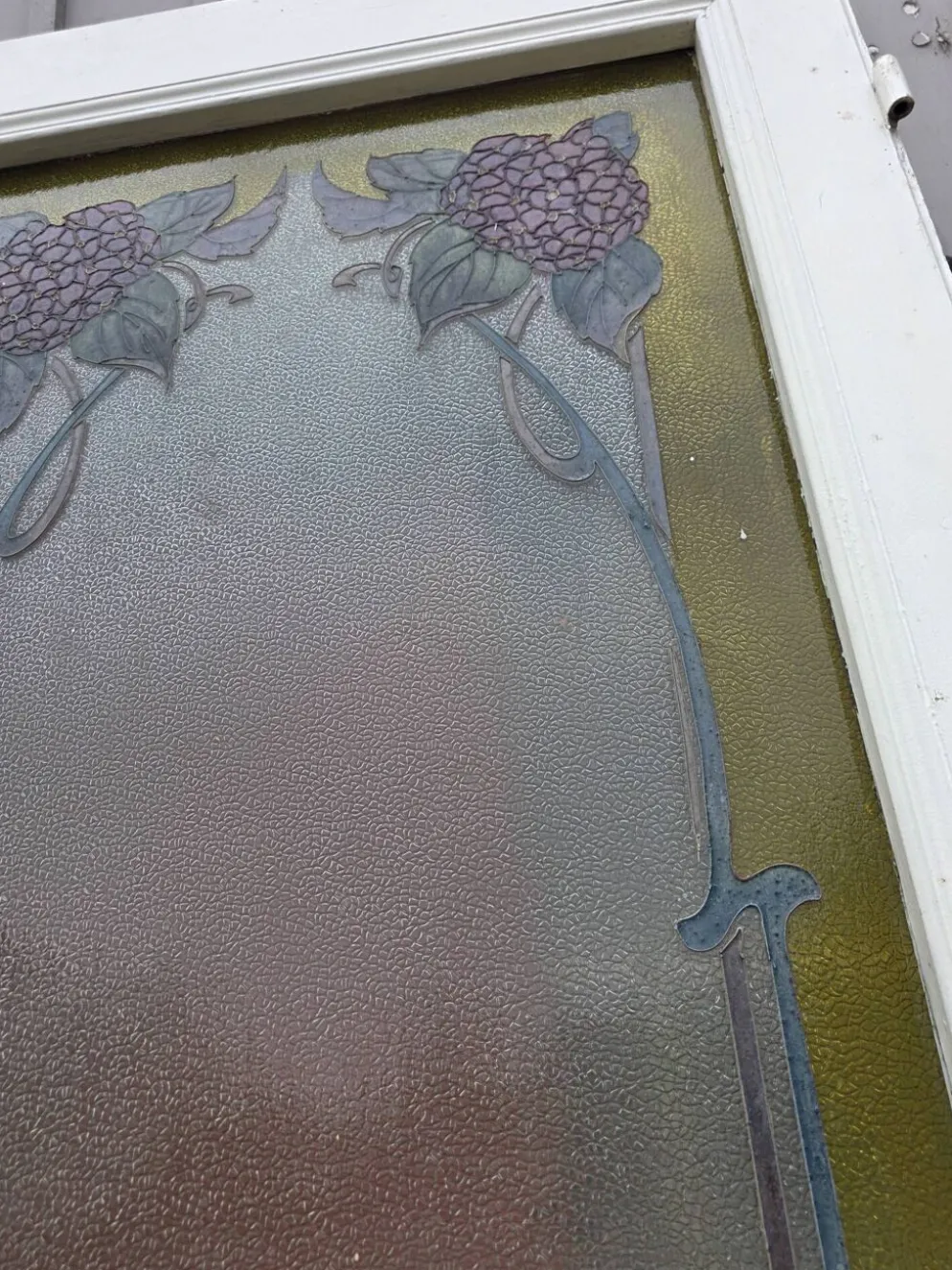 Paire de portes de séparation Art nouveau à verre émaillé