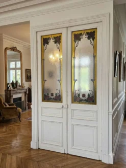 Paire de portes de séparation Art nouveau à verre émaillé