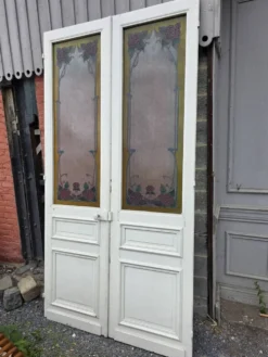 Paire de portes de séparation Art nouveau à verre émaillé