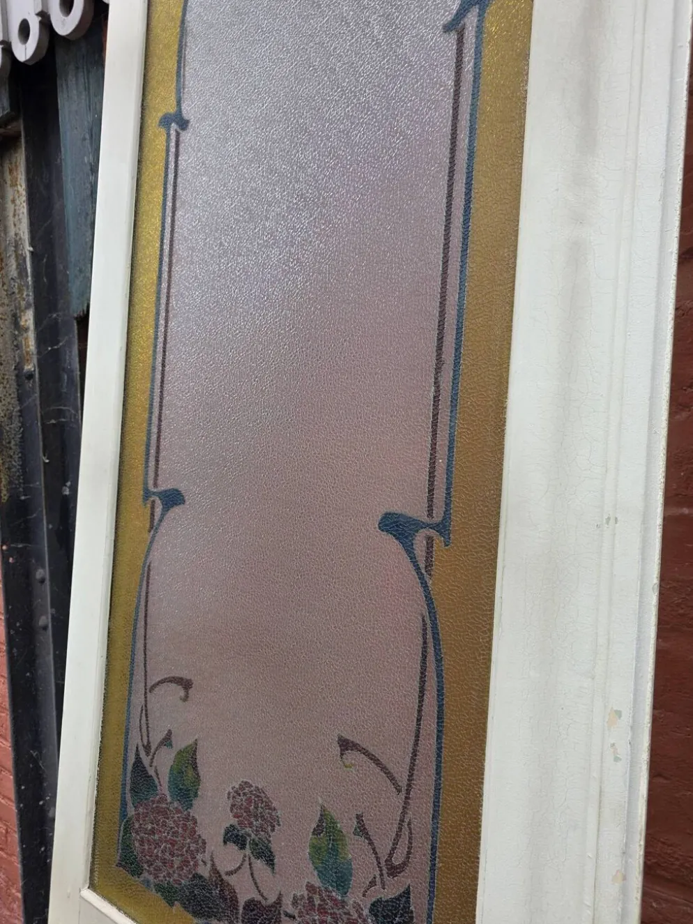 Paire de portes de séparation Art nouveau à verre émaillé