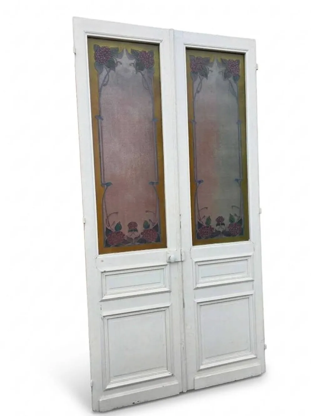Paire de portes de séparation Art nouveau à verre émaillé