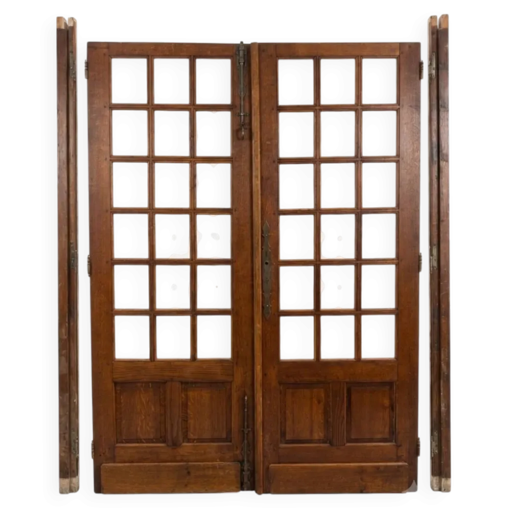 Paire de portes de séparation en chêne petits carreaux XXe
