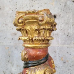 Paire de sculptures, colonnes torsadées, bois sculpté, doré et polychrome, XVIIIe siècle – Espagne