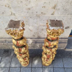 Paire de sculptures, colonnes torsadées, bois sculpté, doré et polychrome, XVIIIe siècle – Espagne