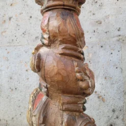 Paire de sculptures, colonnes torsadées, bois sculpté, doré et polychrome, XVIIIe siècle – Espagne