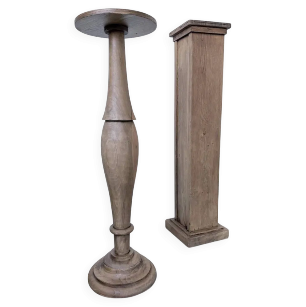 Paire de sellettes colonnes en bois 1950