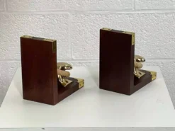 Paire de serre livres ancien en bois et laiton
