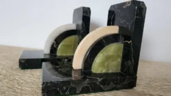 Paire de serre-livres Art Déco en marbre et onyx vert – Années 1930-1950