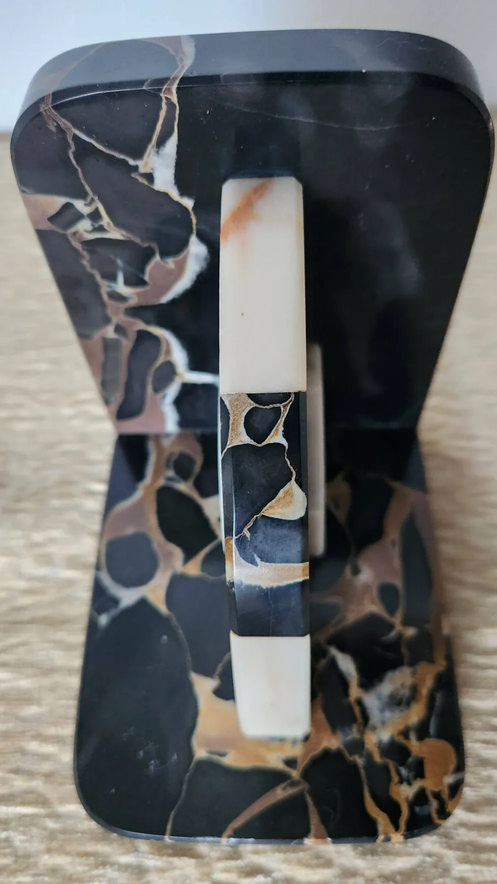 Paire de serre-livres Art Déco en marbre Portor et onyx, années 1930-1950