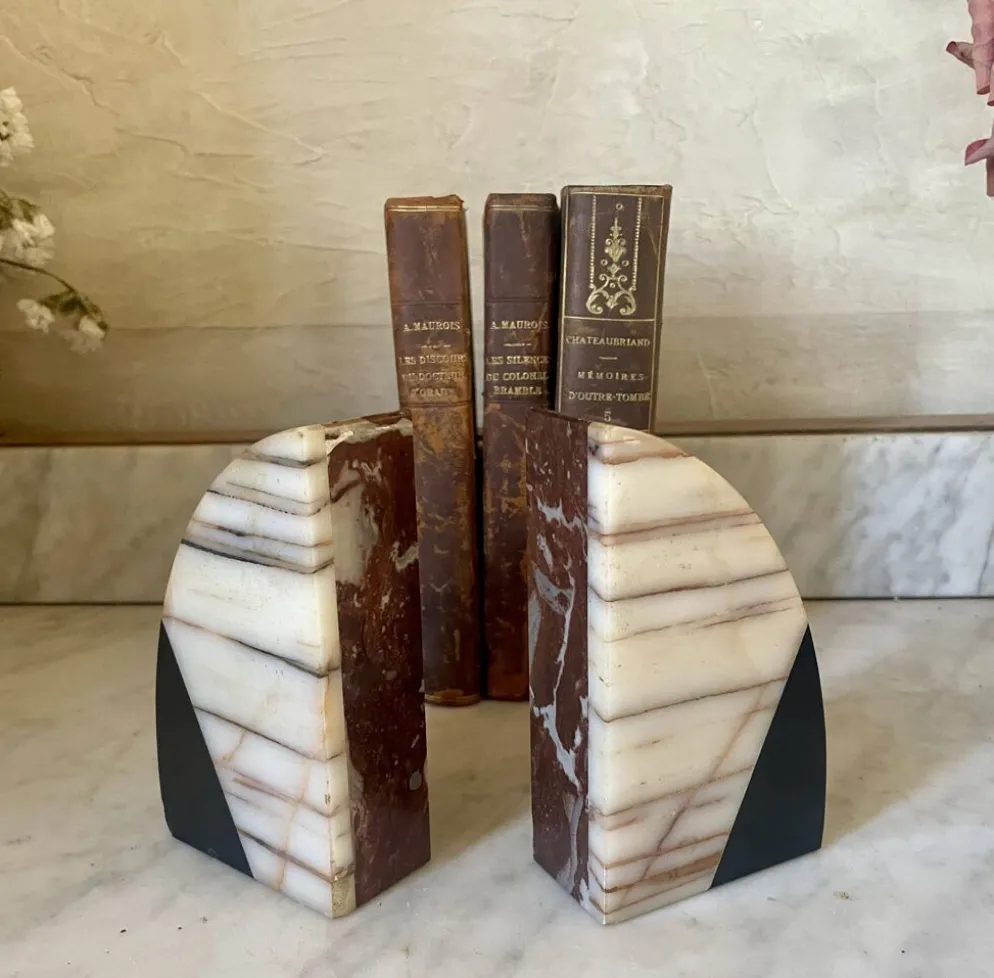 Paire de serre-livres Art déco en marbre
