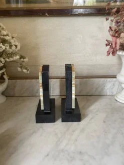 Paire de serre-livres Art déco onyx et marbre