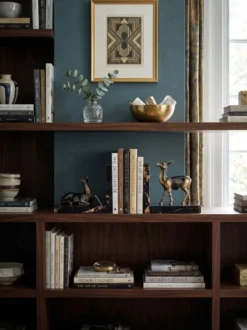 Paire de serre-livres biches en marbre noir et métal doré – Style Art Déco