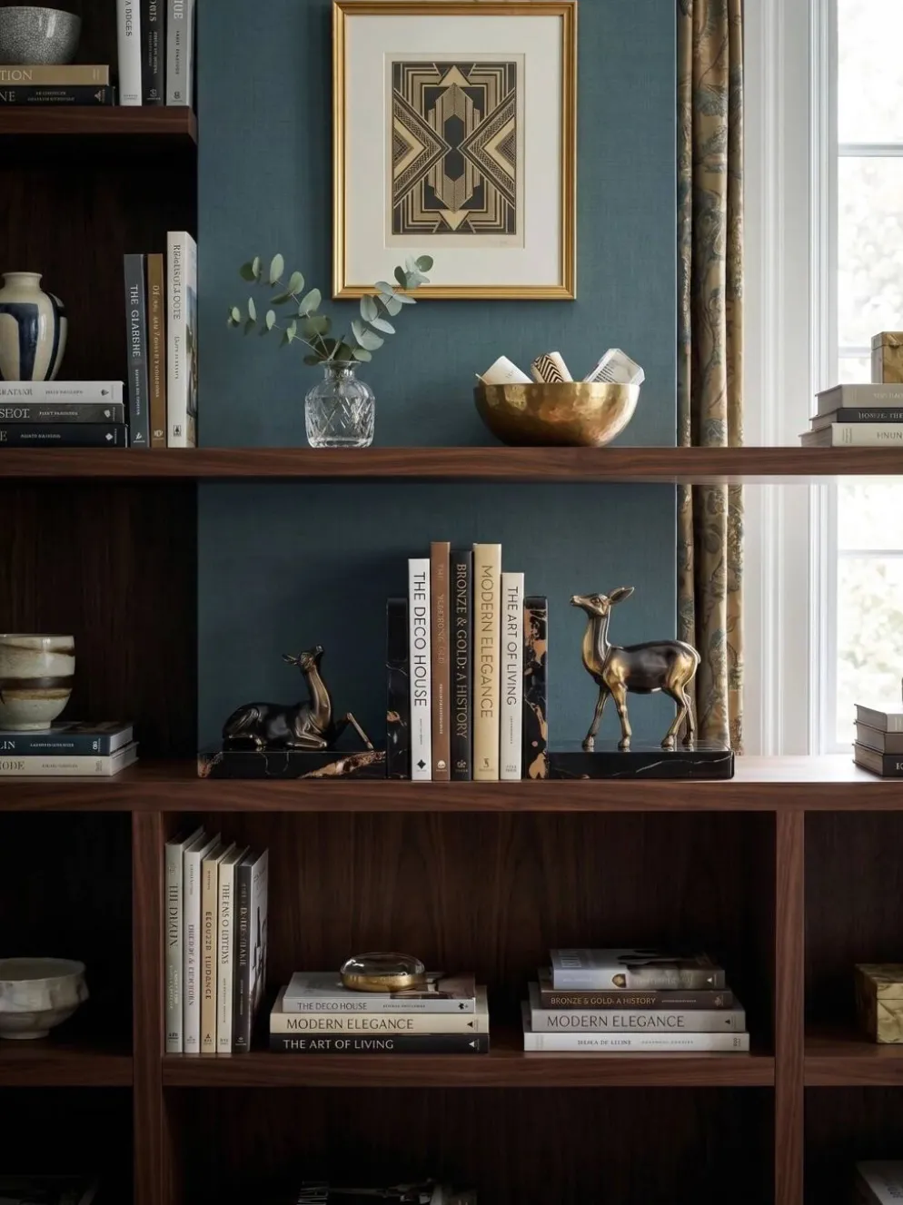 Paire de serre-livres biches en marbre noir et métal doré – Style Art Déco
