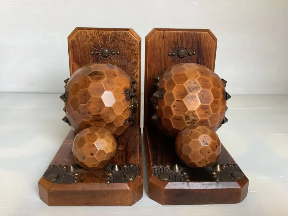 Paire de serre livres boules en bois
