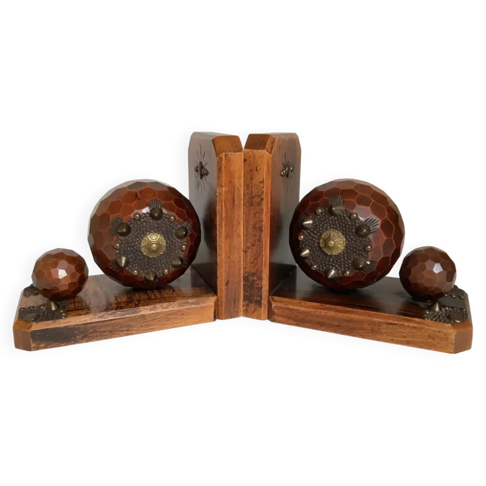 Paire de serre livres boules en bois