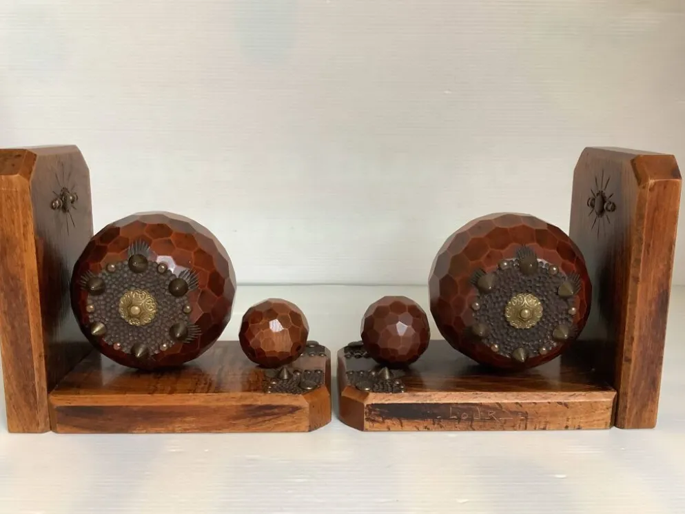 Paire de serre livres boules en bois