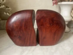 Paire de serre-livres en bois exotique vintage