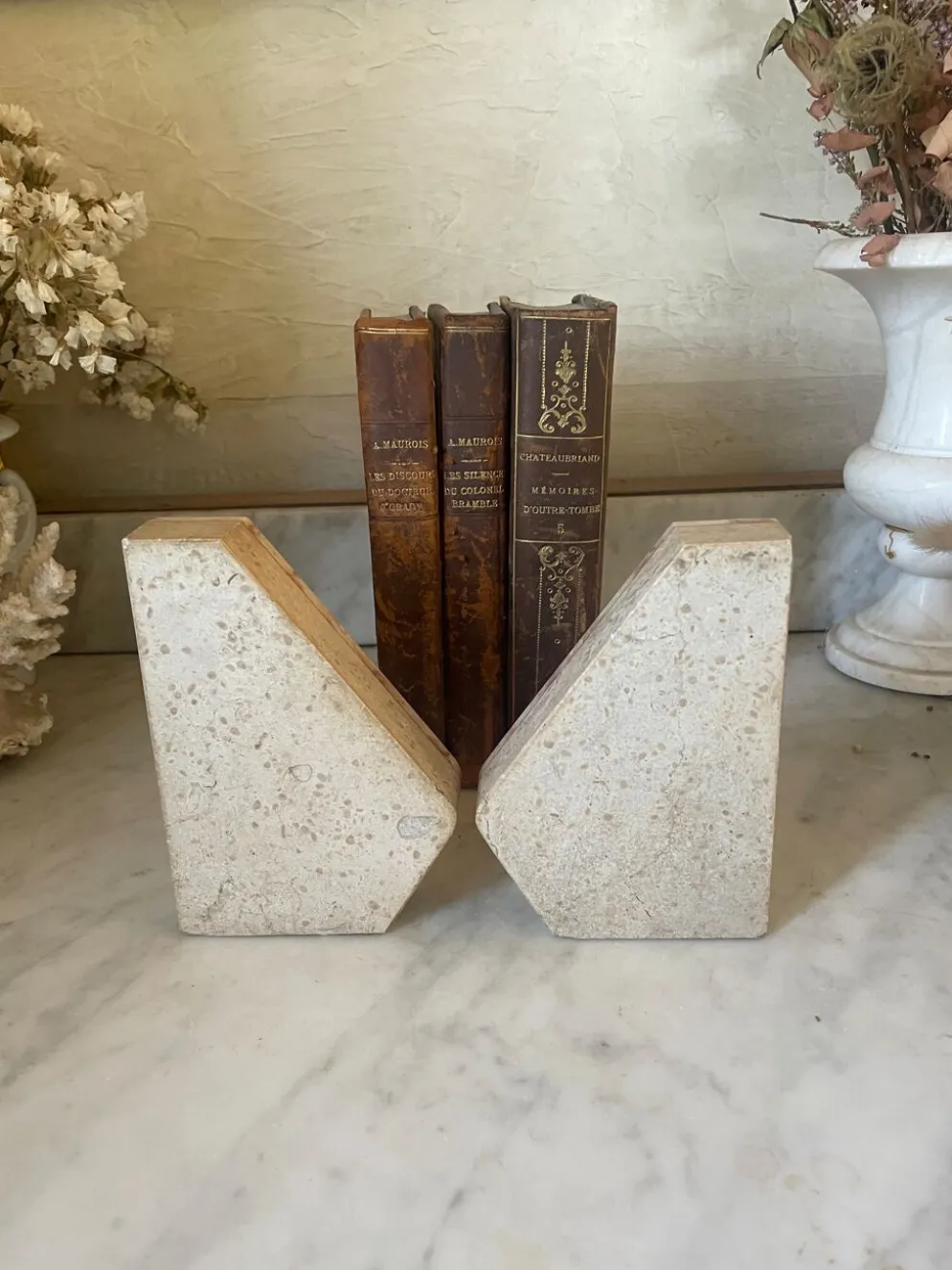 Paire de serre-livres en marbre