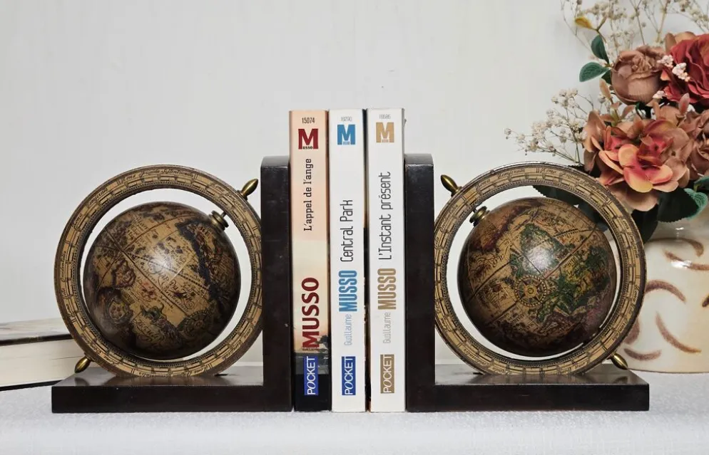 Paire de serre-livres mappemonde Italie vintage