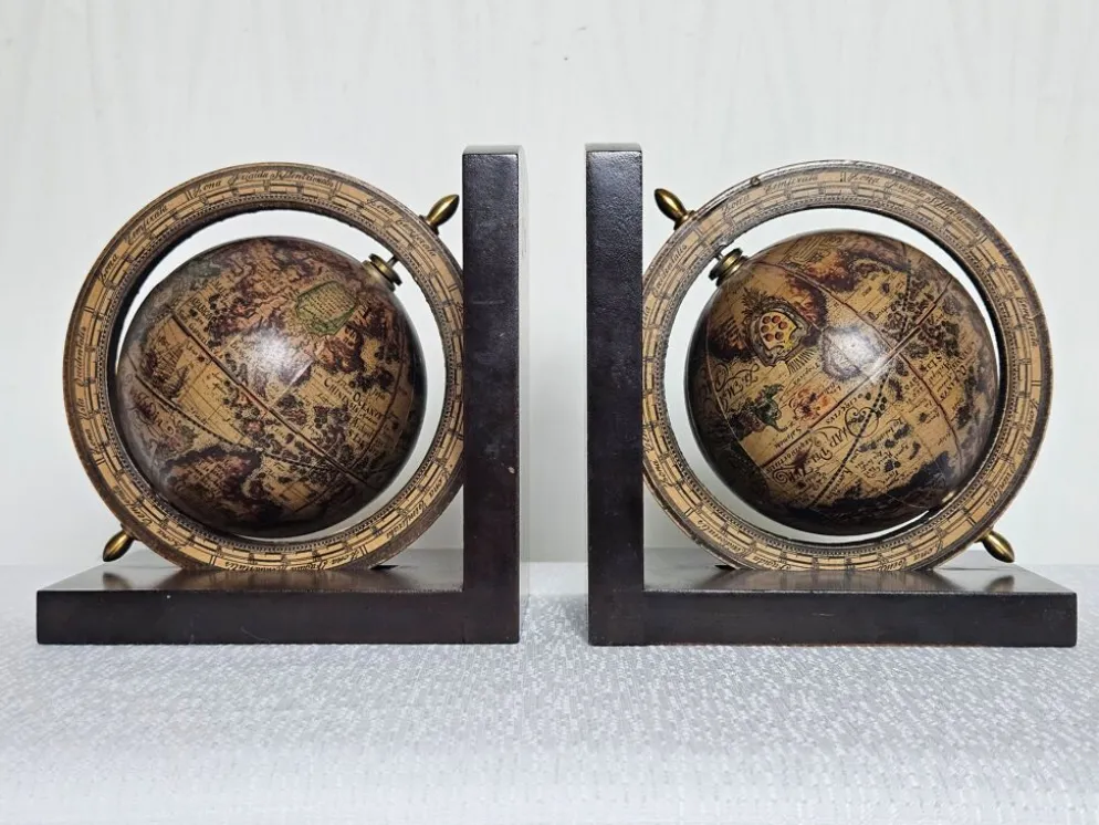 Paire de serre-livres mappemonde Italie vintage