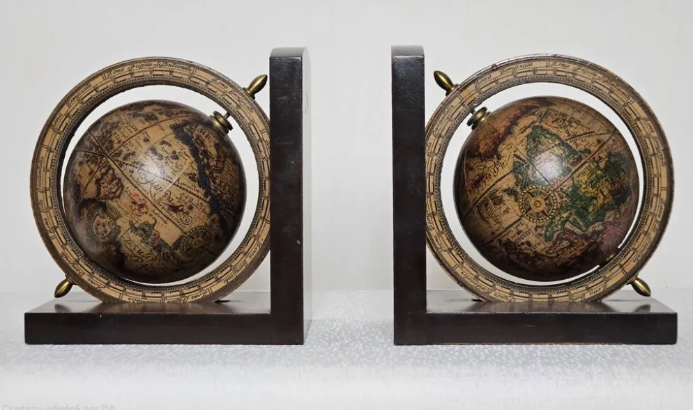 Paire de serre-livres mappemonde Italie vintage