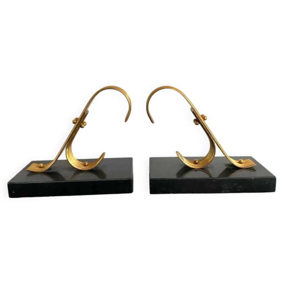 Paire de serre livres modernistes Gold Starry