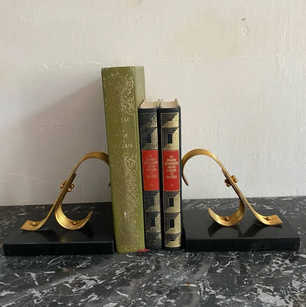 Paire de serre livres modernistes Gold Starry
