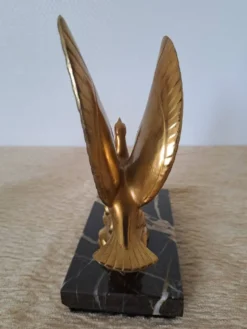 Paire de serre-livres oiseaux dorés sur marbre veiné – Mid-Century vintage