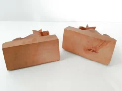 Paire de serre-livres vintage chiens en bois, années 50-60