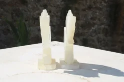 Paire de serre-livres vintage en onyx blanc – Têtes de cheval
