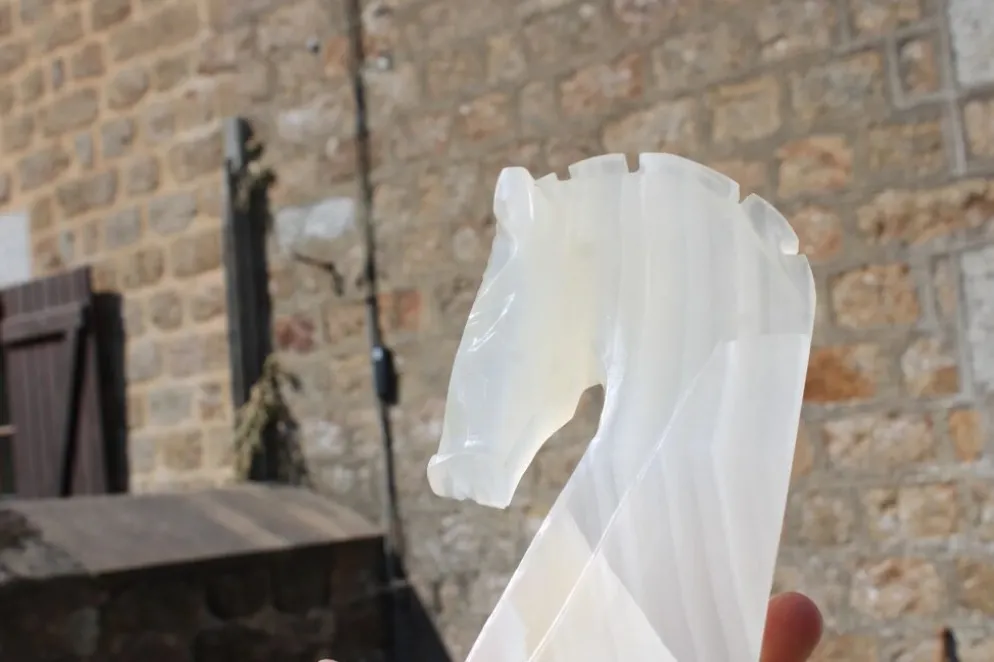 Paire de serre-livres vintage en onyx blanc – Têtes de cheval